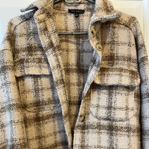 Cream and Tan Oversized Plaid Shacket